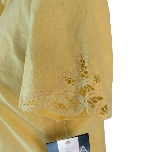 Erika Linen Midi Jacket Dress Button Front Jacket Blouse Eyelet Lace Trim - Picture 14 of 14